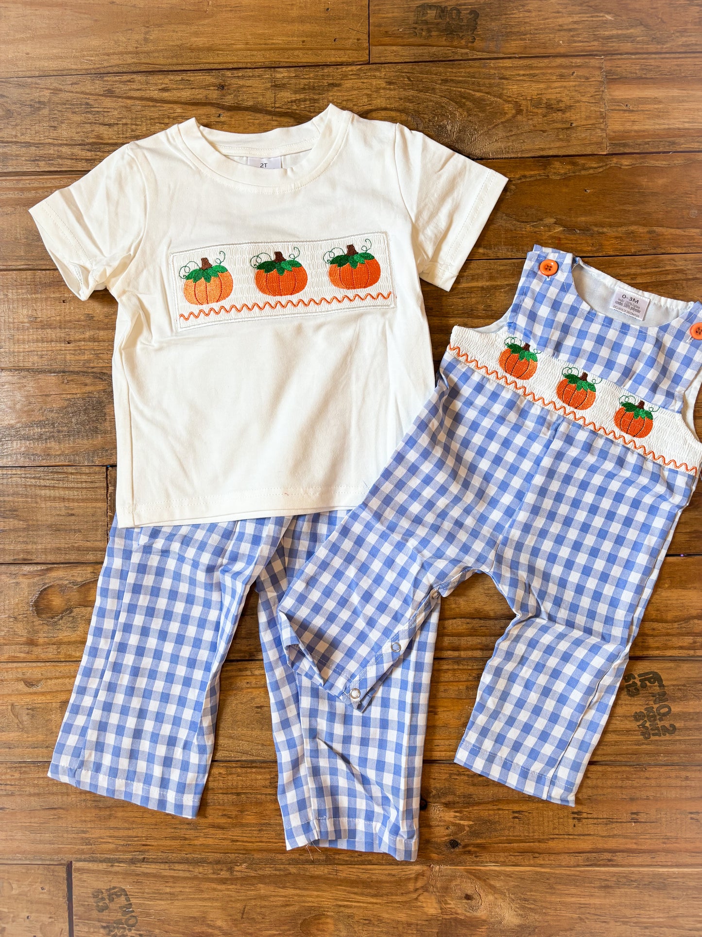 Blue Gingham Pumpkin Boy Pant Set