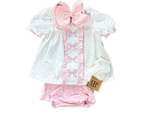 Pink Dot Bow Bummie Set