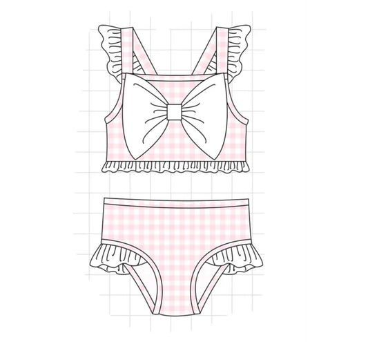 2PC Pink Gingham Bow Swim PREORDER