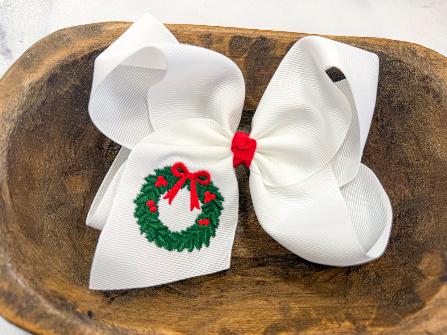 Wreath Embroidered Hair Bow
