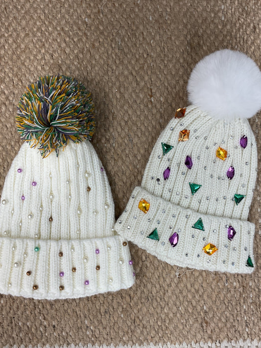 Mardi Gras gemstone beanie hat