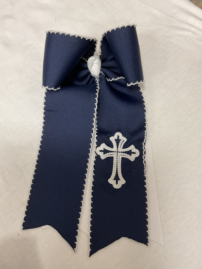 Navy and White School Bows