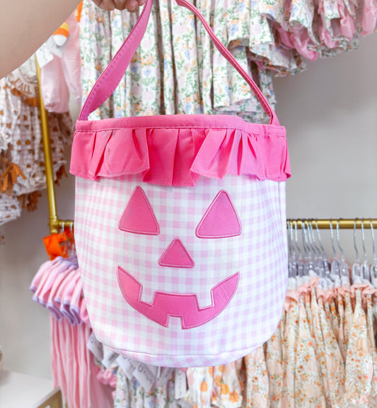 Pink Gingham Ruffled Halloween Basket