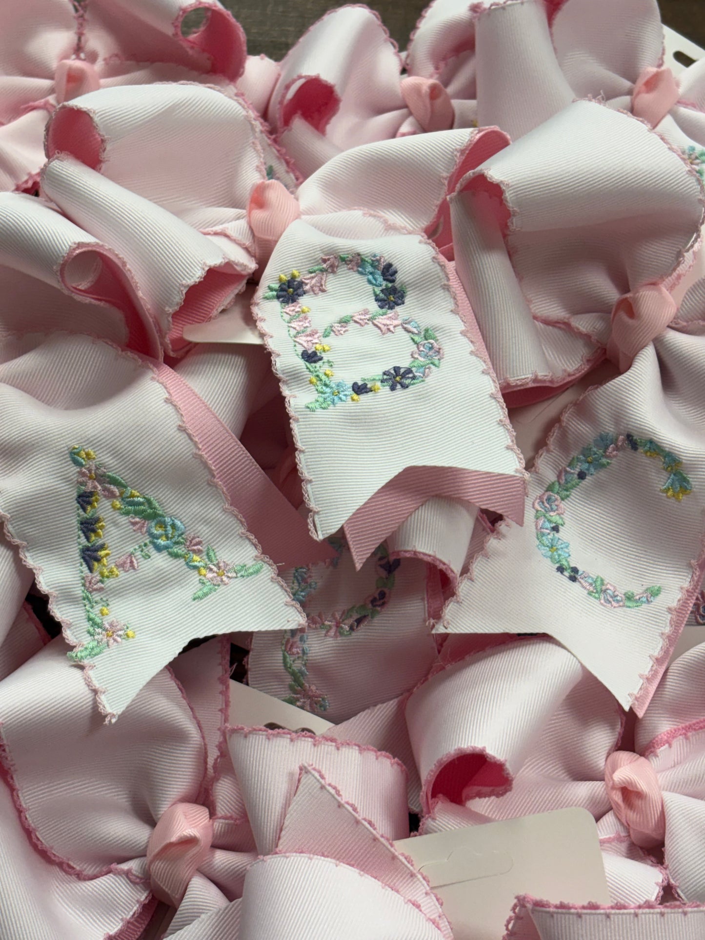 Floral Initial Embroidery Hair Bow