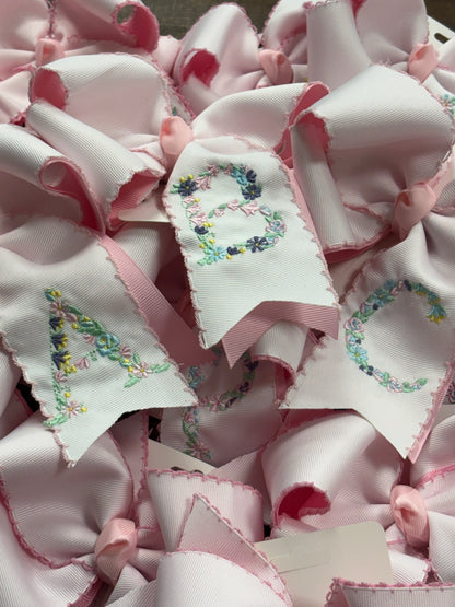 Floral Initial Embroidery Hair Bow