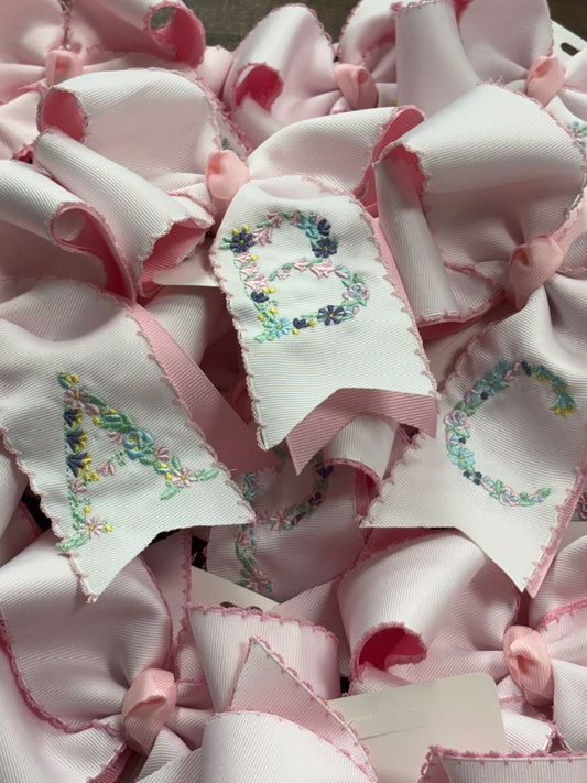 Floral Initial Embroidery Hair Bow