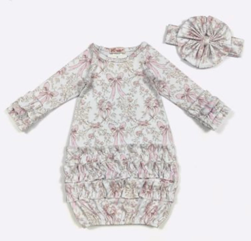 Blush Bow Baby Gown + Headband