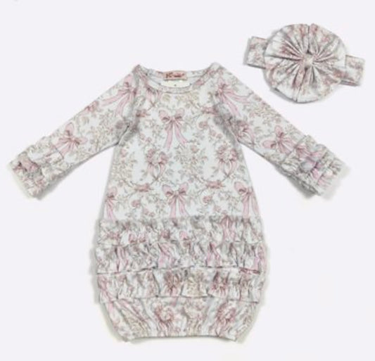 Blush Bow Baby Gown + Headband