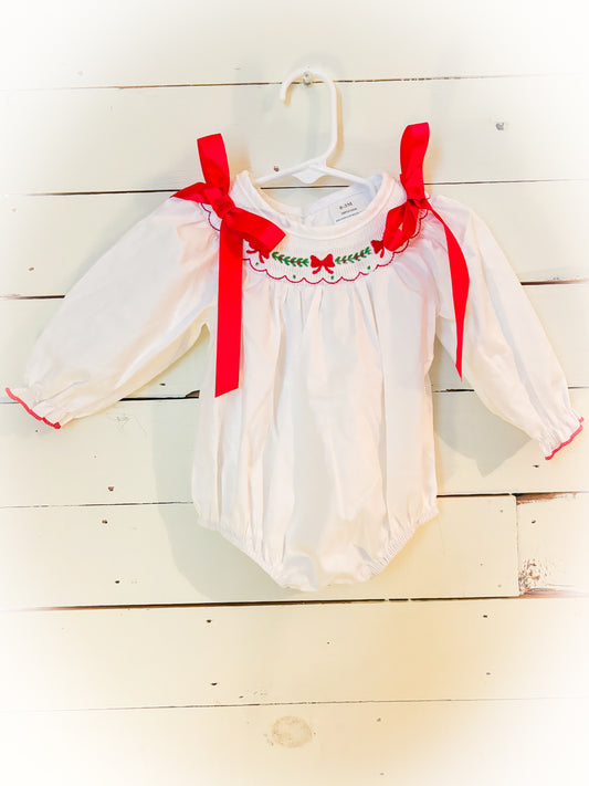 Red Bow Smocked Bubble