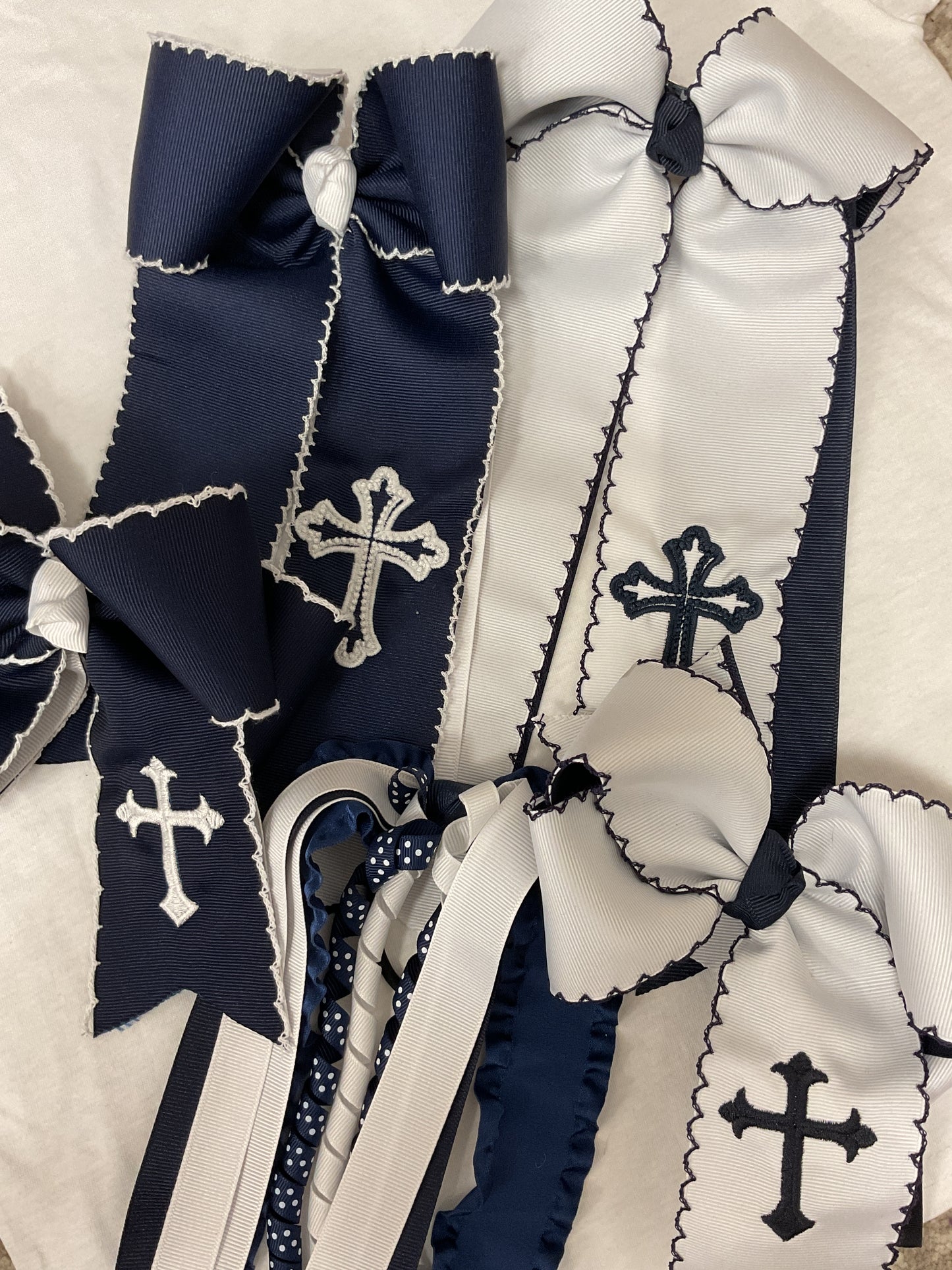 Navy and White School Bows