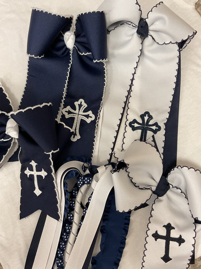 Navy and White School Bows