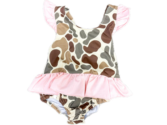 Pink Camo Ruffle Swim