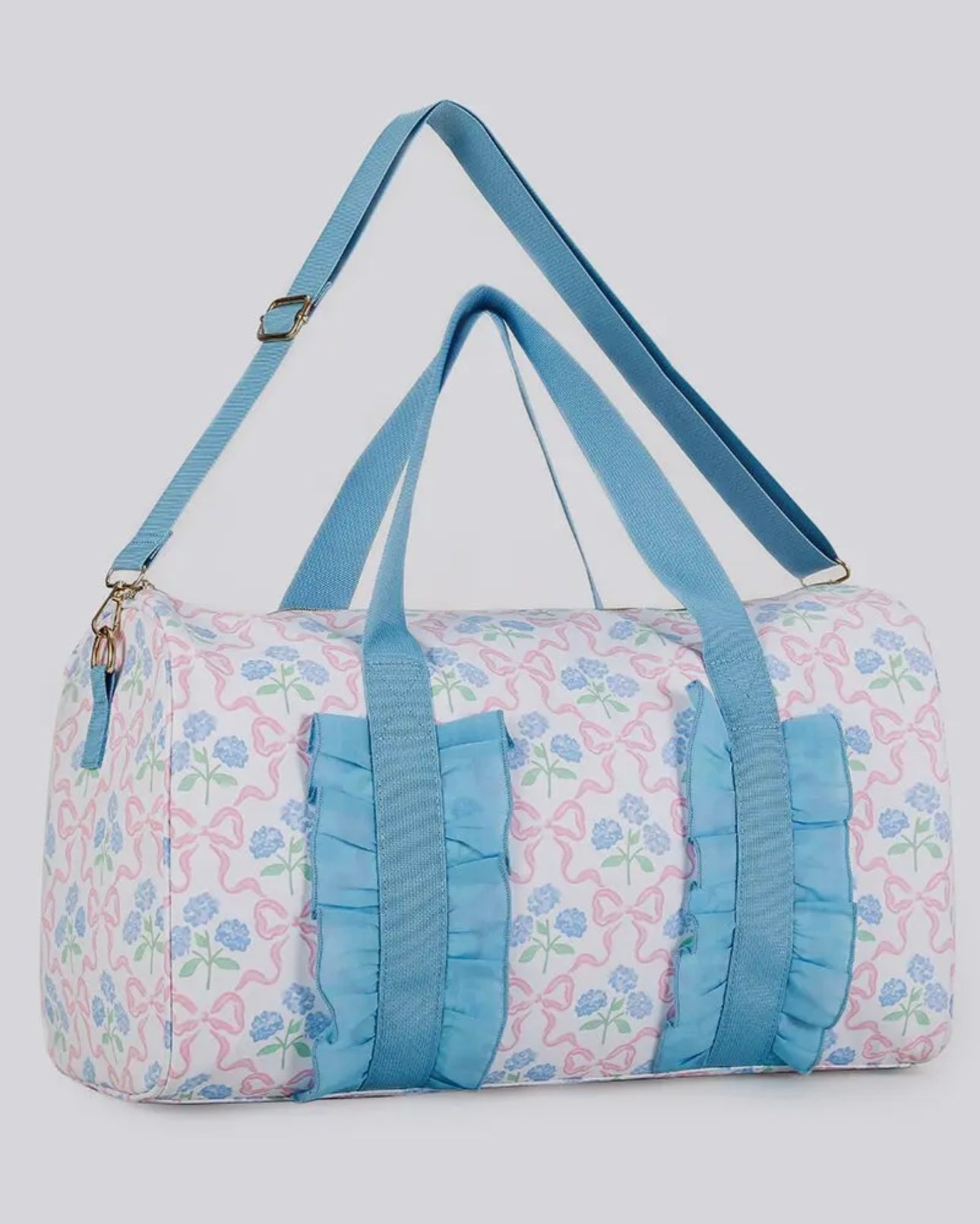Blue Floral Ruffle Duffle