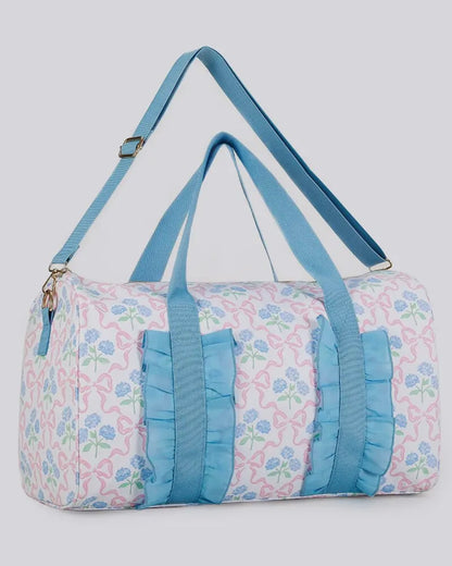 Blue Floral Ruffle Duffle