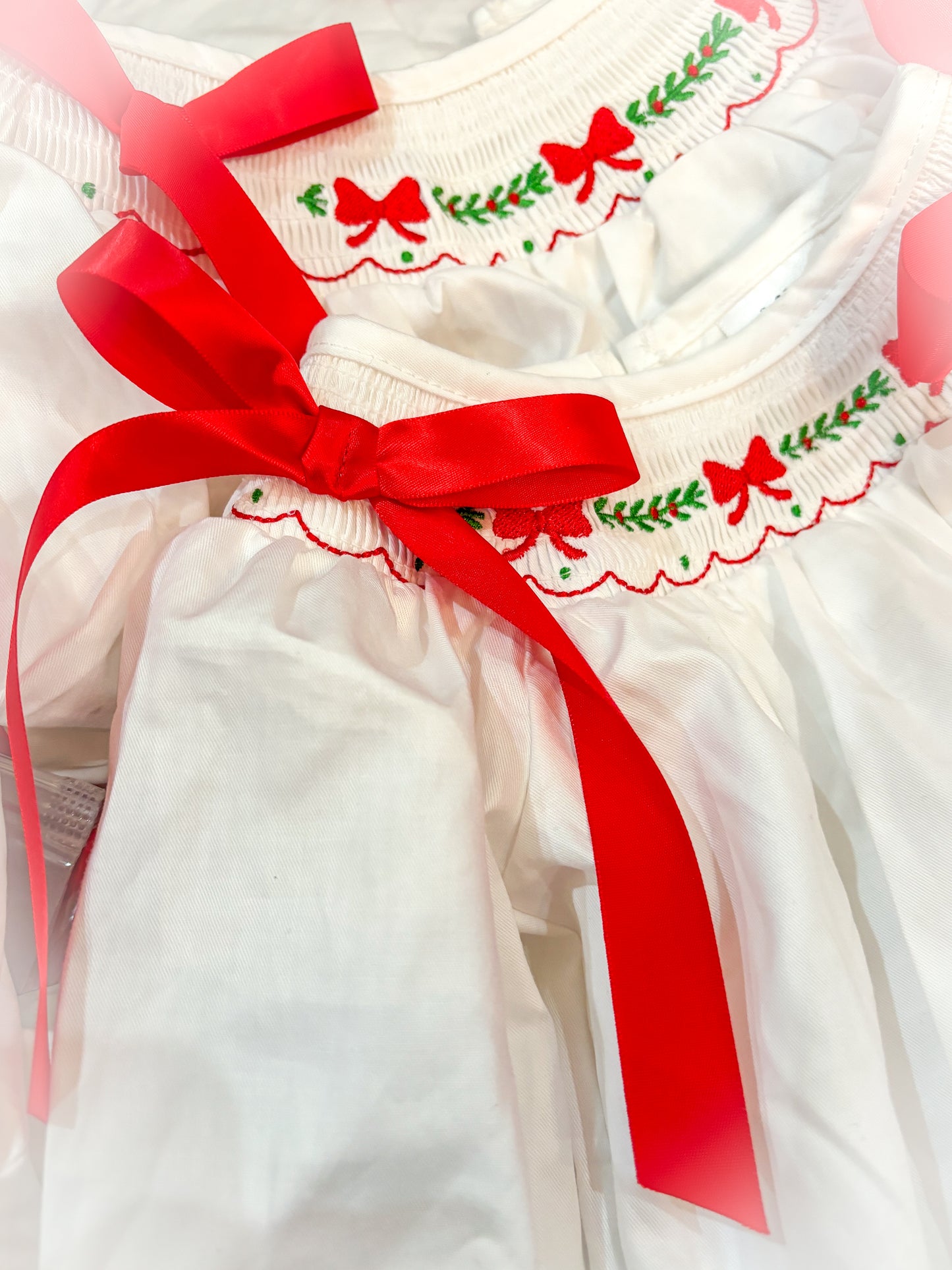 Red Bow Christmas Smocked Dress