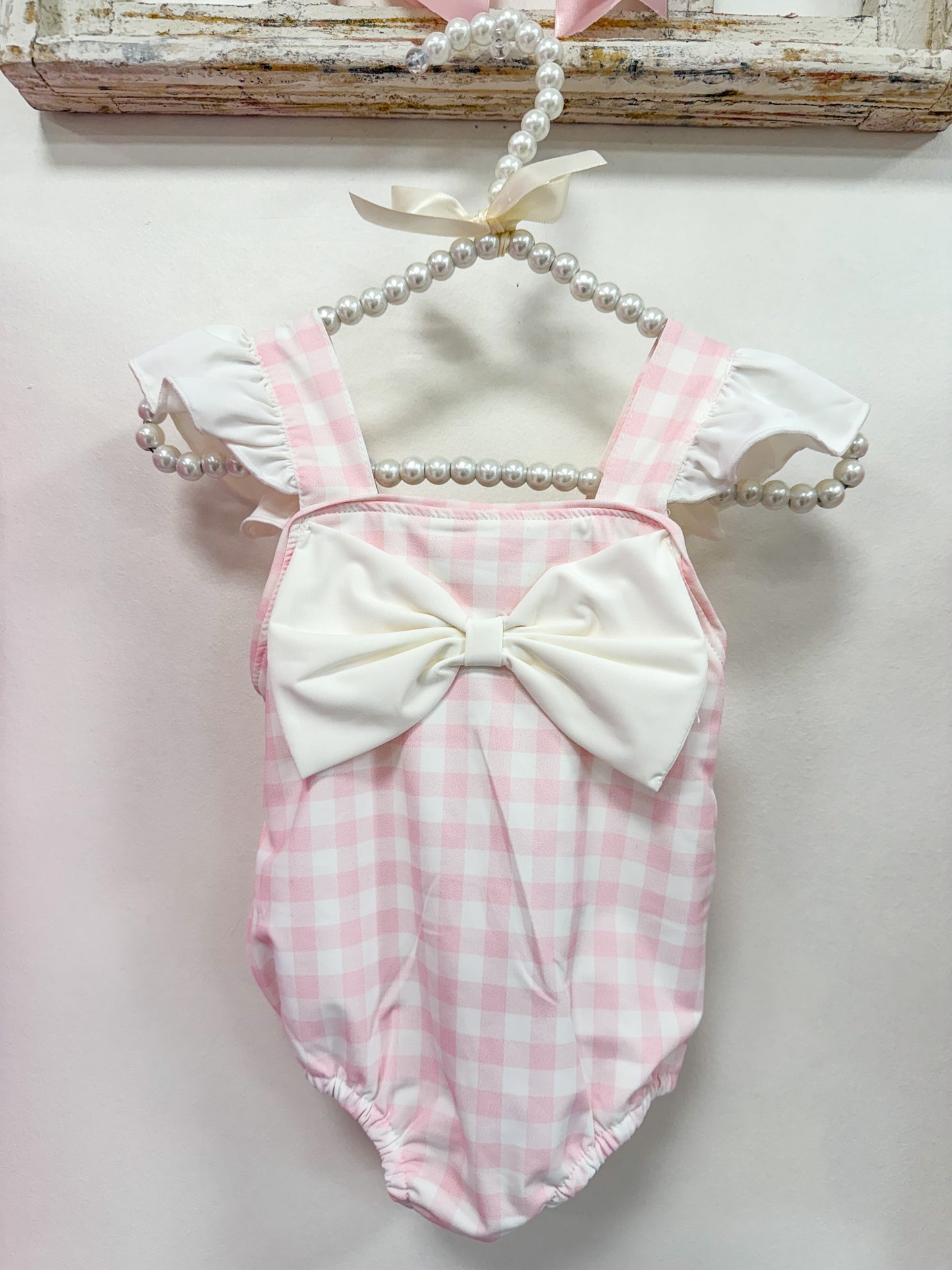 1PC Pink Bow Gingham Swim