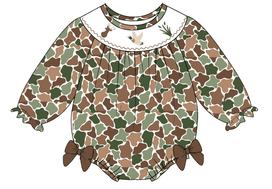 Girly Hunting Camo Smock Bubble PRE•ORDER