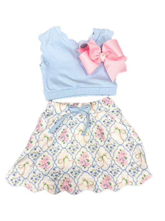 Baby Blue Floral Scalloped Active Set