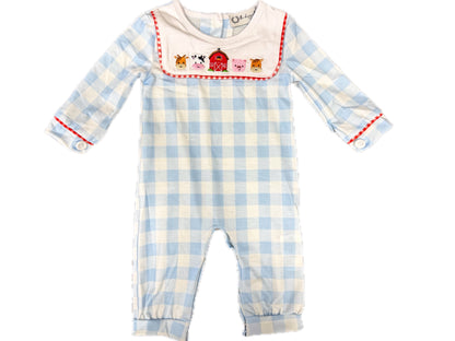 Farm Gingham Boy Romper