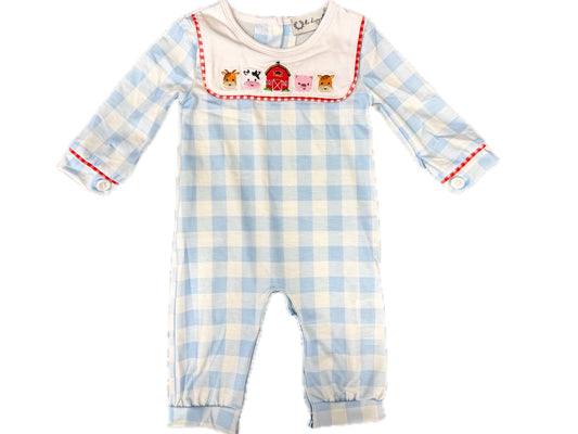 Farm Gingham Boy Romper