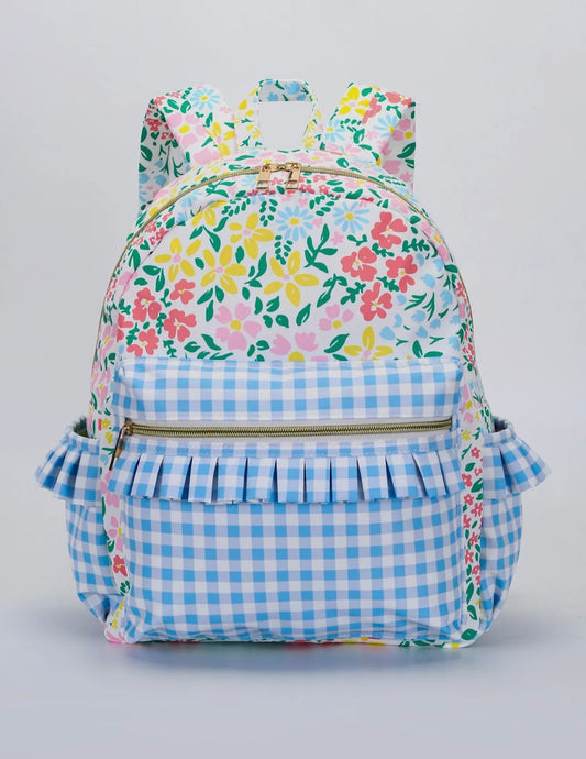 Blue Floral Gingham Toddler Backpack