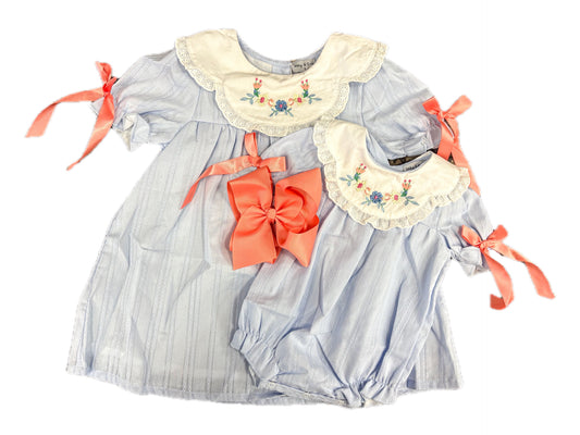 Blue Embroidered Floral Dress