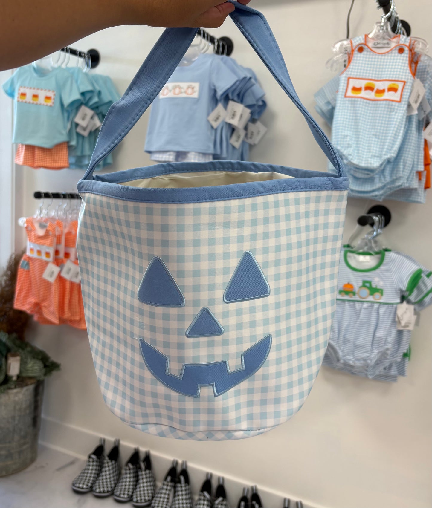 Blue Gingham Halloween Basket