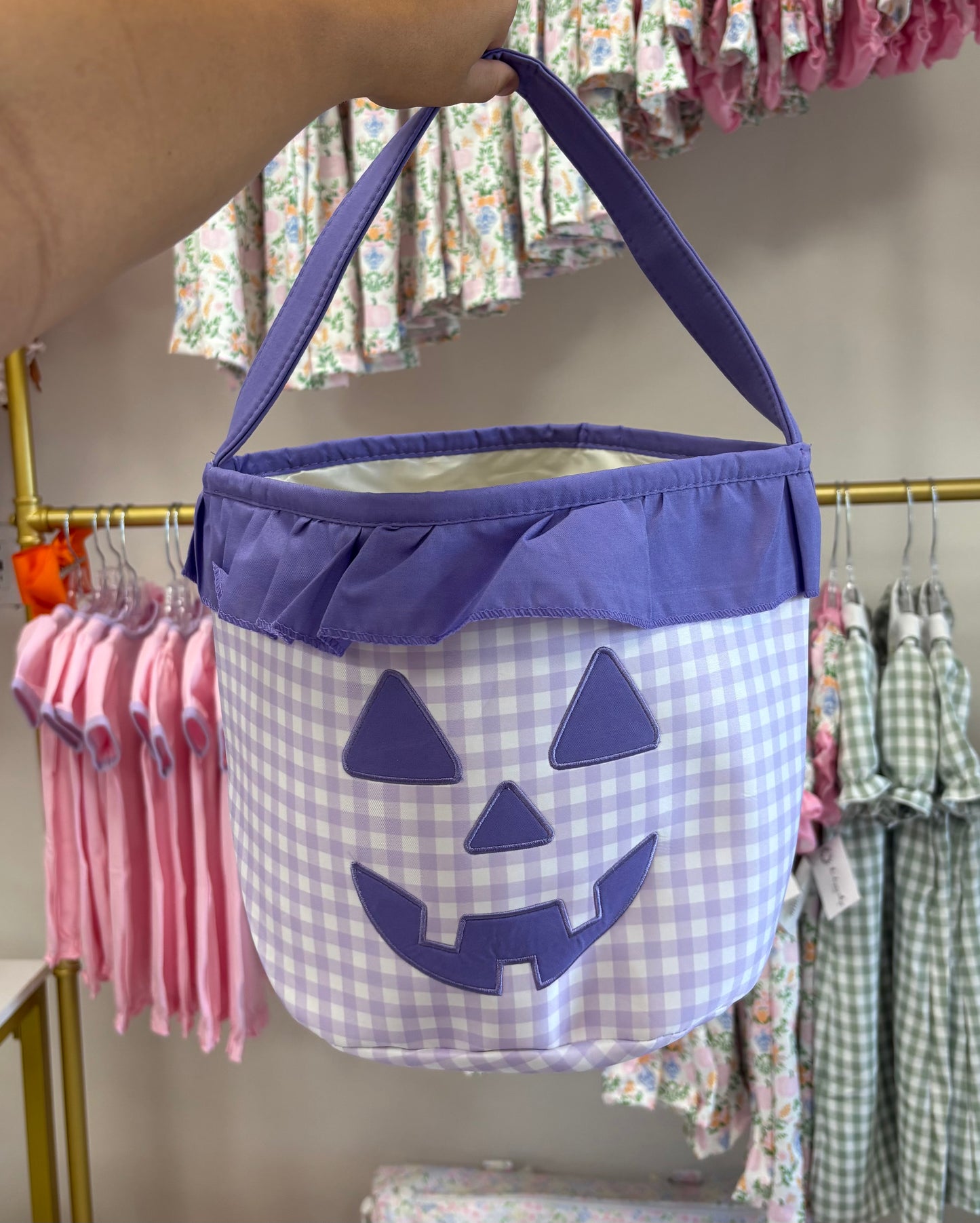 Purple Gingham Ruffled Halloween Basket