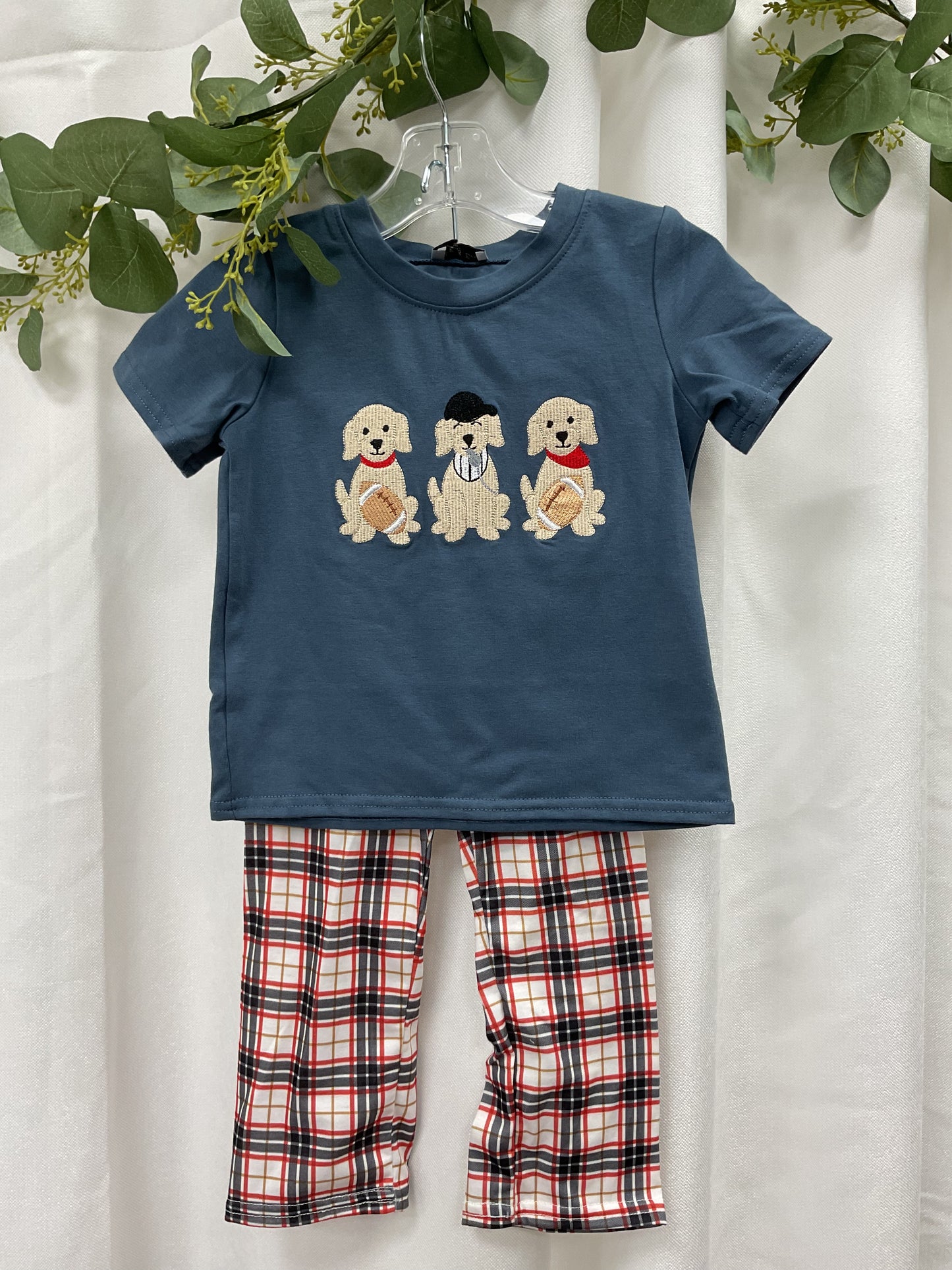 Plaid Pup Football Pant-Set