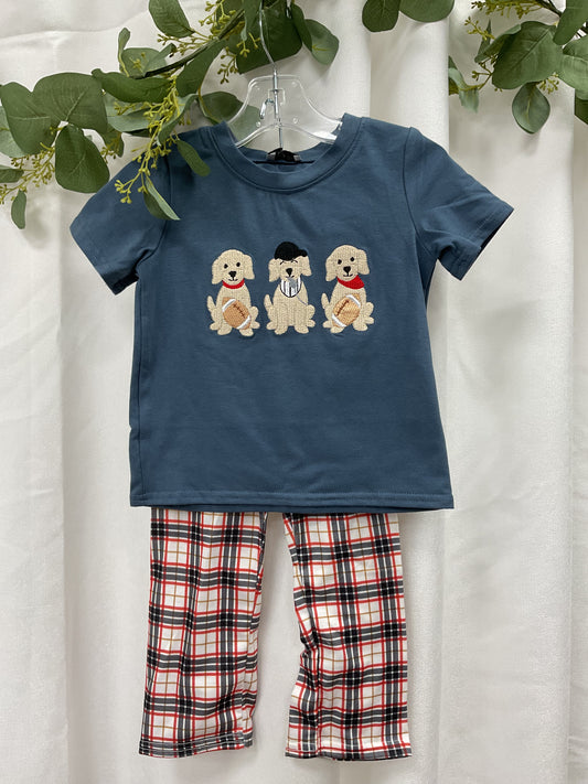 Plaid Pup Football Pant-Set