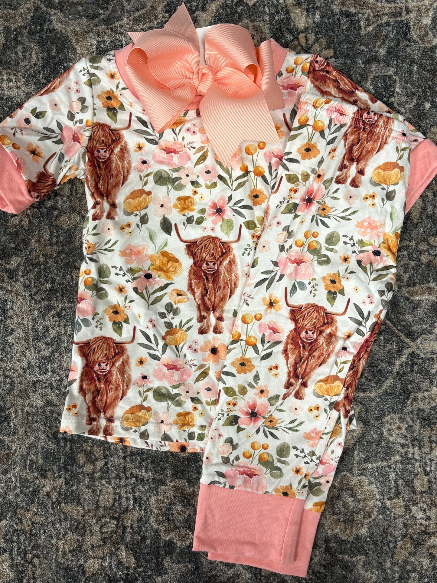 Floral Highland Cow PJ Set