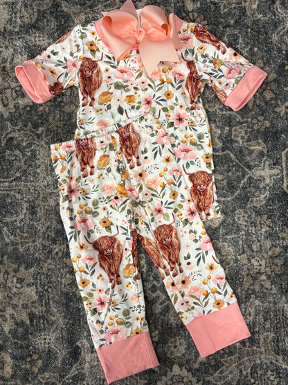 Floral Highland Cow PJ Set