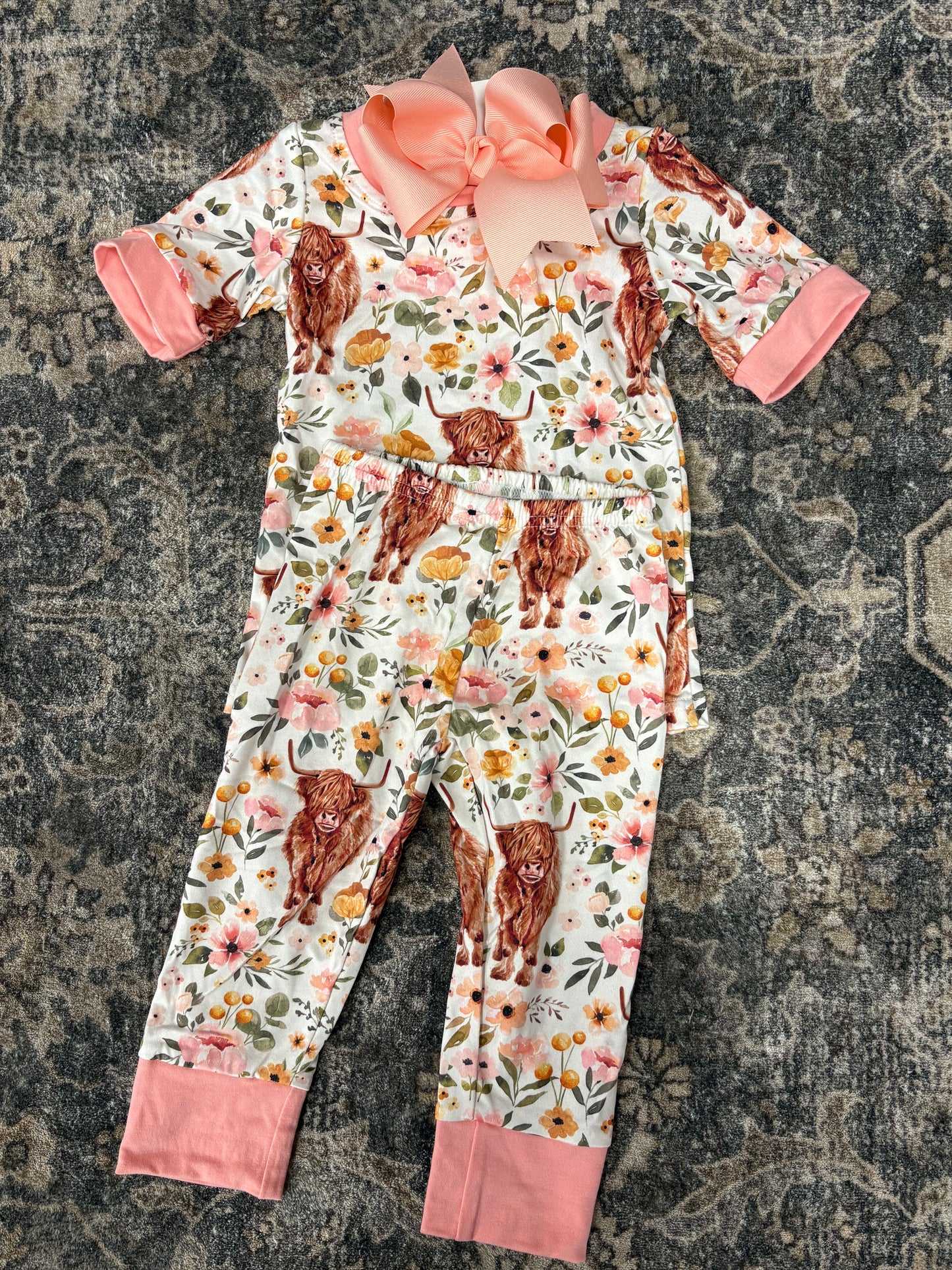 Floral Highland Cow PJ Set