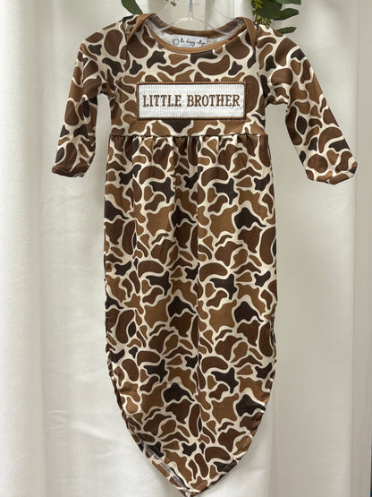 Dark Throwback Camo Little Brother Smocked Gown