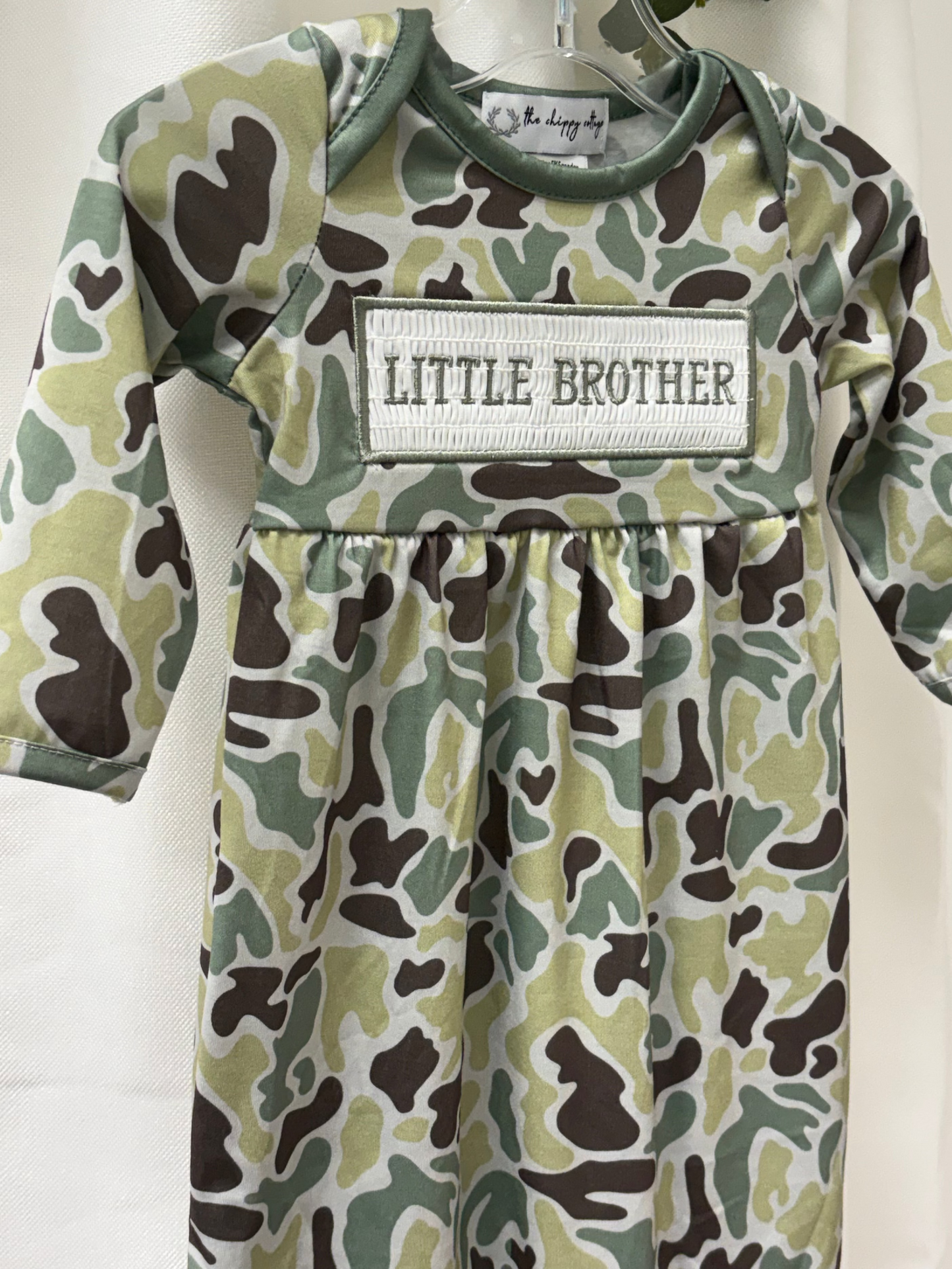 Light Throwback Camo Little Brother Smocked Gown