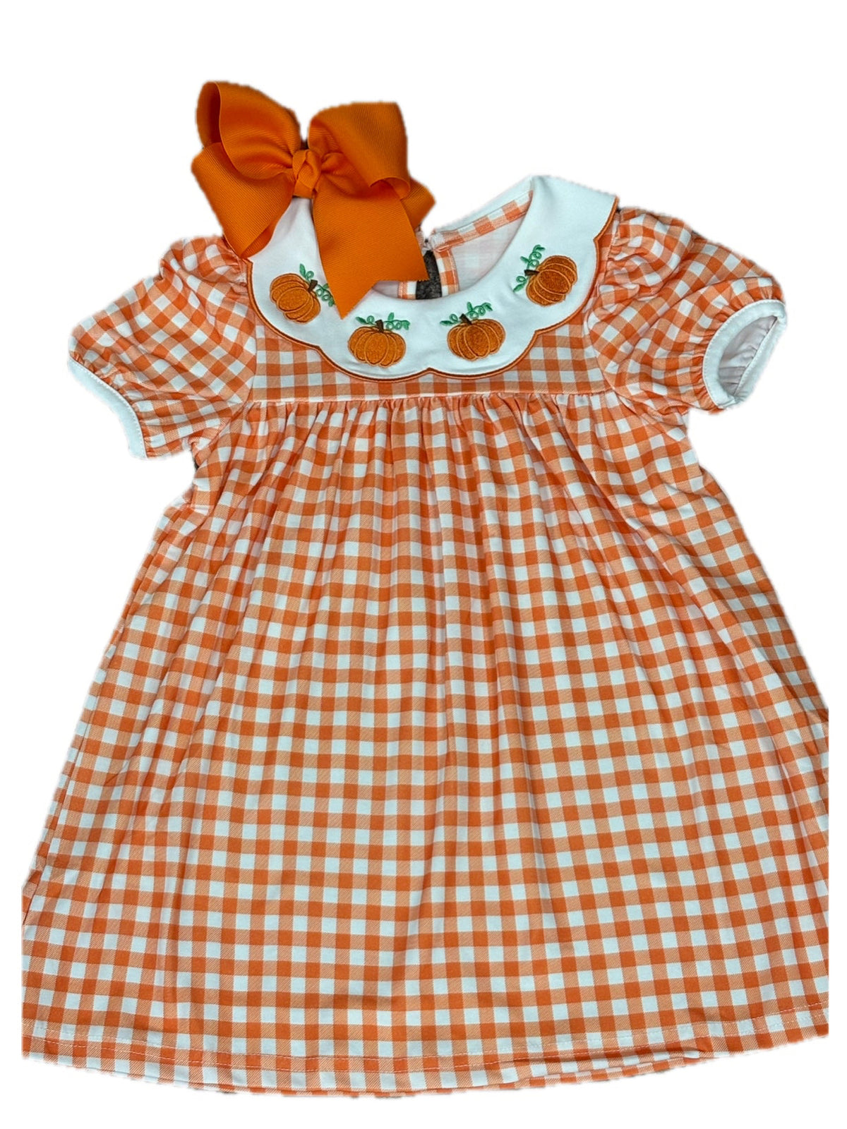 Orange Gingham Pumpkin Embroidered Collar