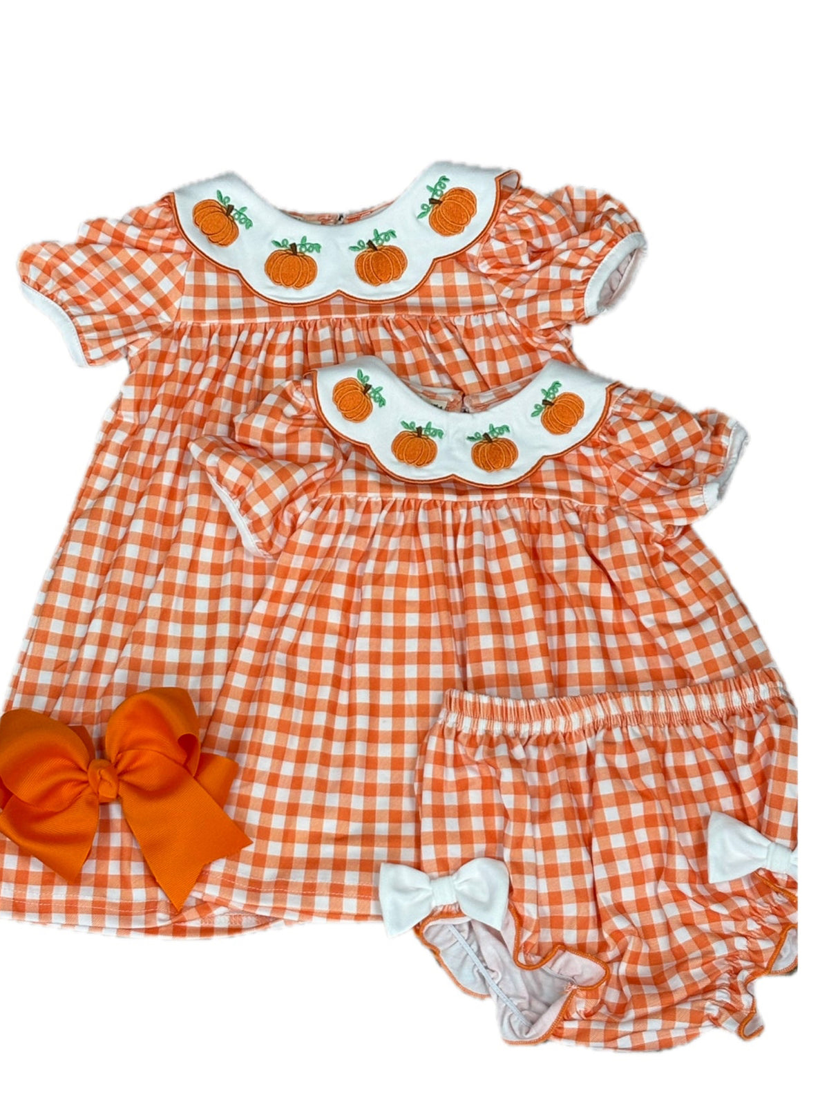 Orange Gingham Pumpkin Embroidered Collar