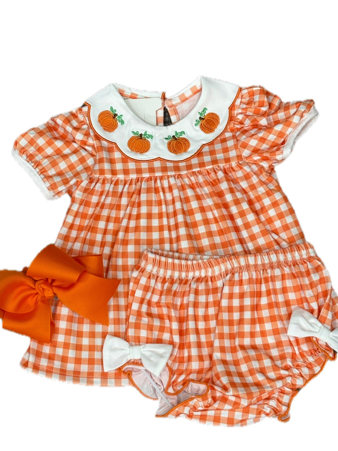 Orange Gingham Pumpkin Embroidered Collar