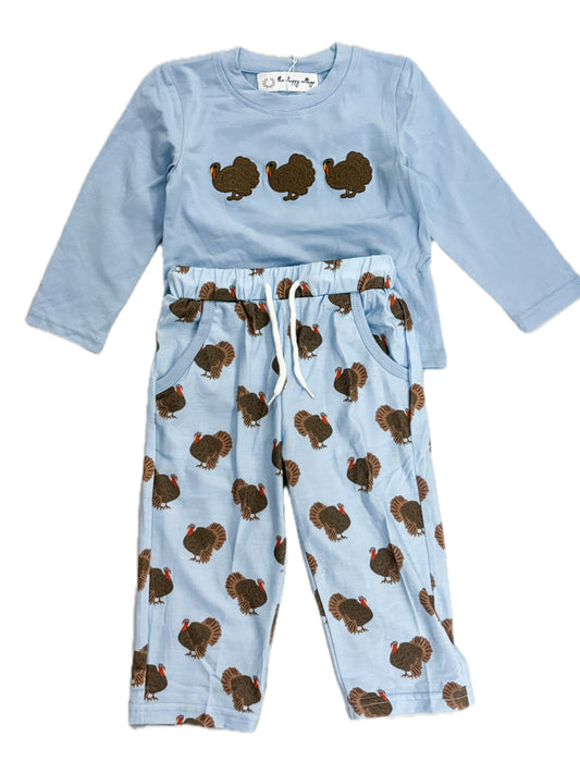 Blue Embroidered Turkey Pant Set