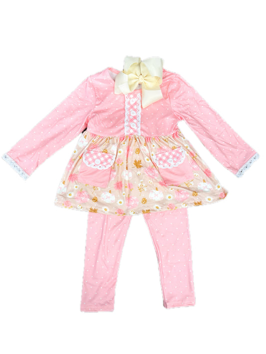 Cream & Pink Pumpkin Legging Set