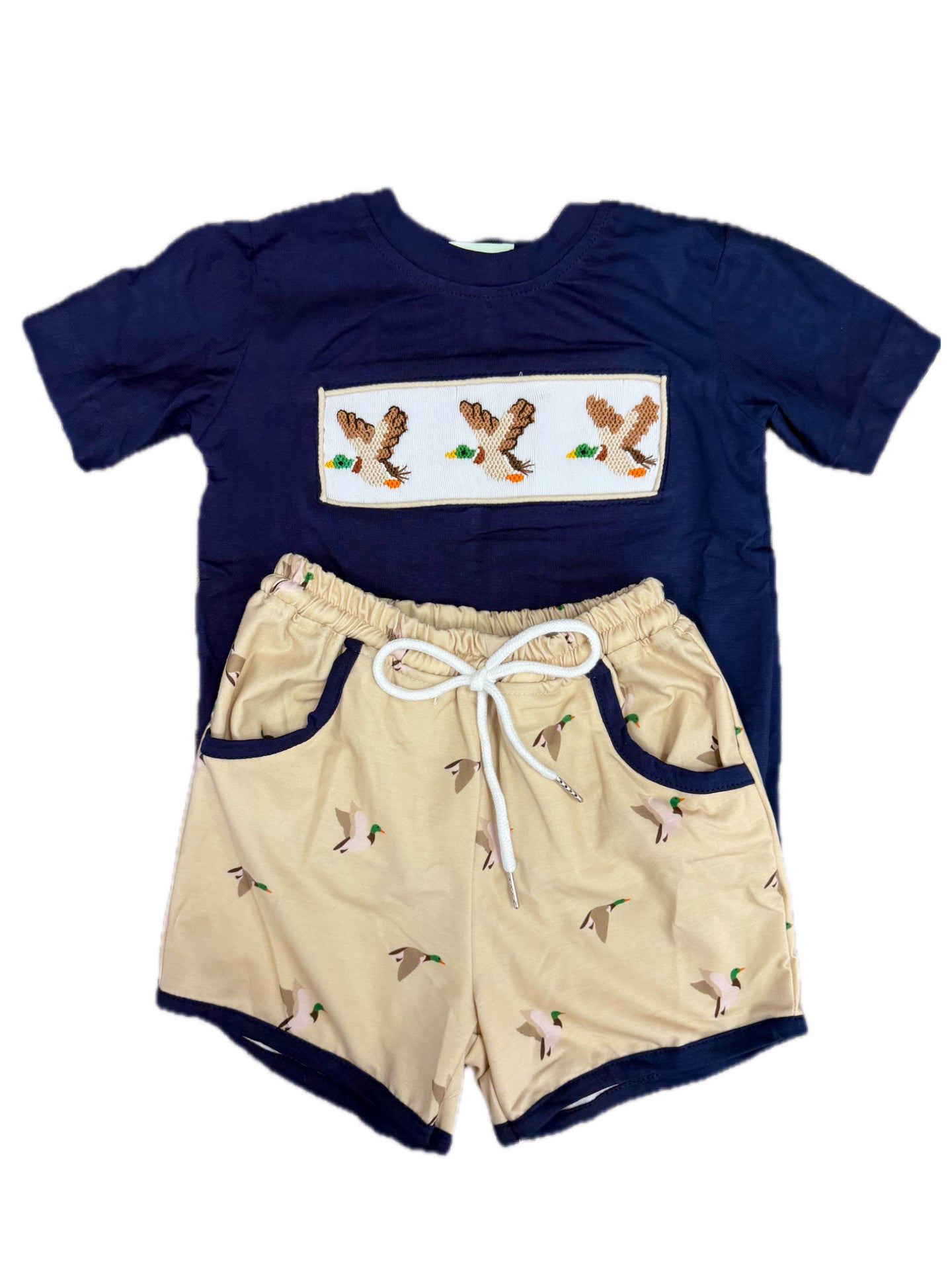 Hand Smocked Tan Mallard Short Set
