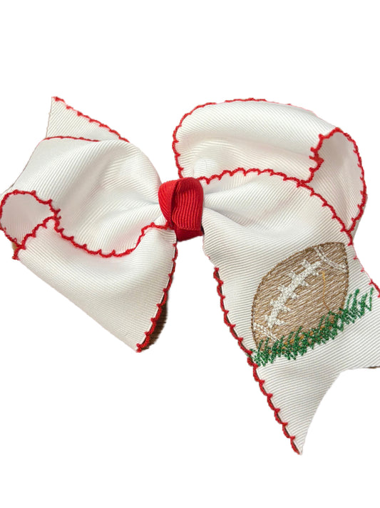 Red Lace Football Embroidered Bow
