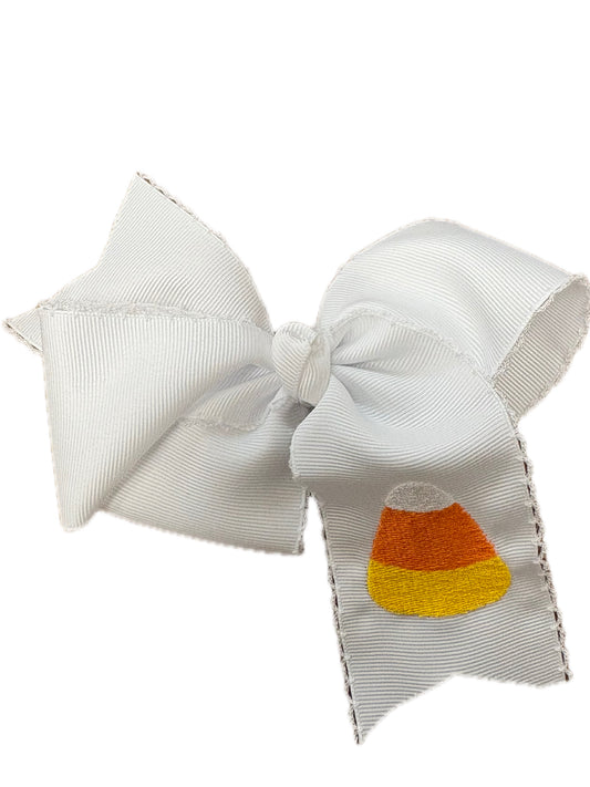 White Lace Candycorn Bow