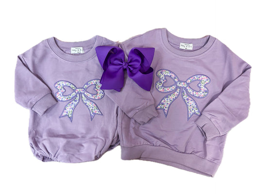 Purple Bow Floral Pullover