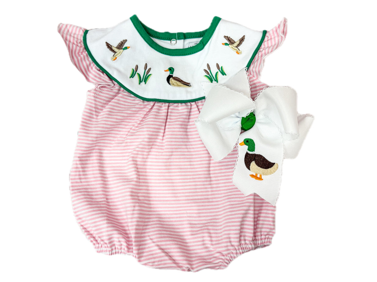 Pink Duck Striped Embroidered Bubble