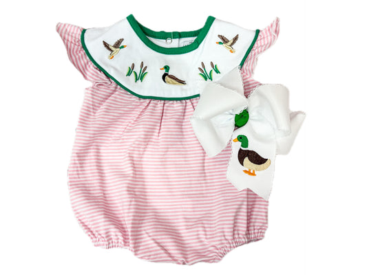 Pink Duck Striped Embroidered Bubble