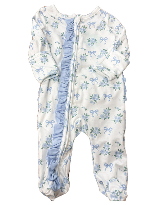 Blue Floral Ruffle Butt Sleeper