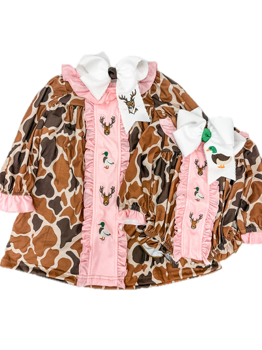 Pink Camo Hunting & Duck Embroidered Ruffle