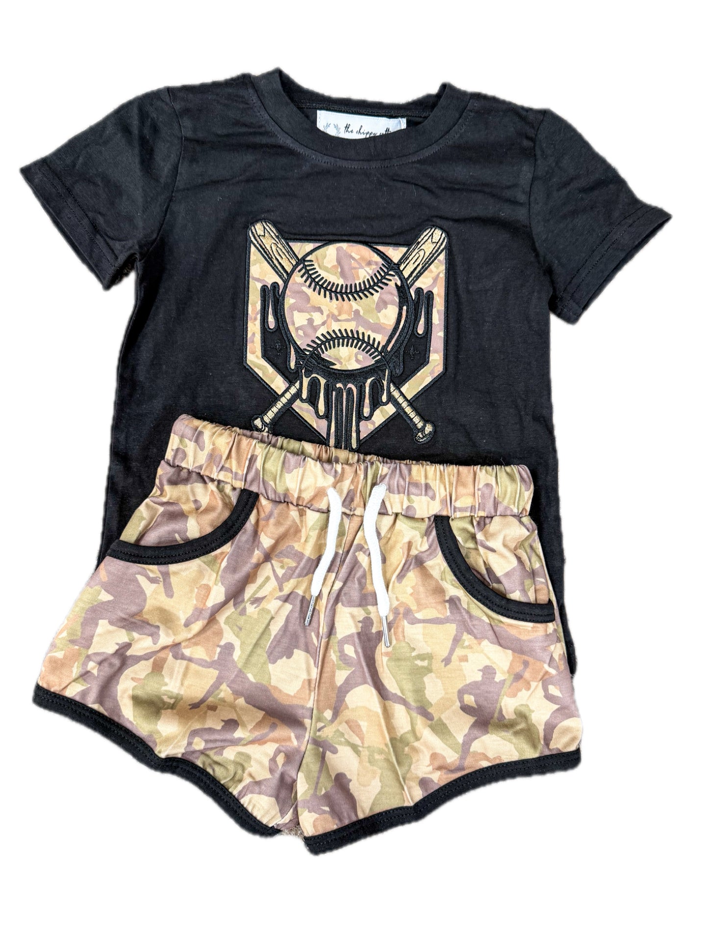 Black Camo Baseball Drip Short Set