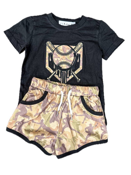 Black Camo Baseball Drip Short Set